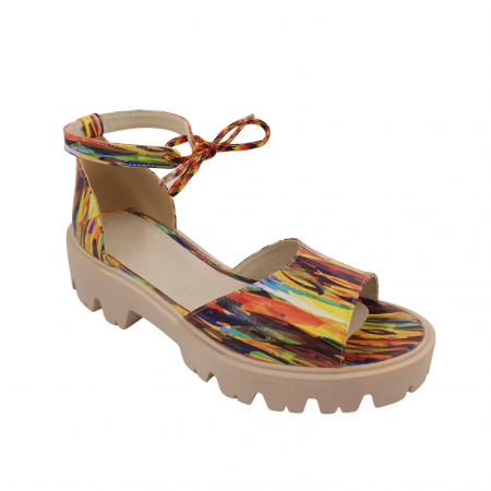 LICHIDARE STOC - Sandale dama, piele naturala, talpa usoara,imprimeu, 38