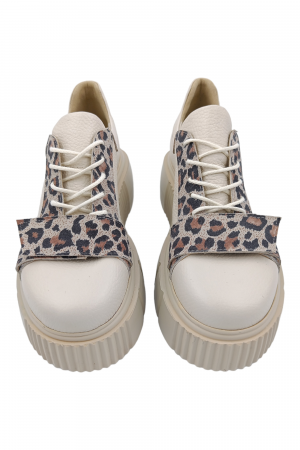 Pantofi damă fara toc, piele naturală bizon, talpă înaltă, imprimeu leopard, bej, Sandali [3]