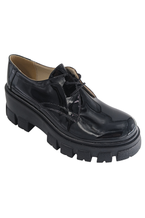 LICHIDARE STOC - Pantofi oxford damă, piele naturală lăcuită, negru, 37; 38