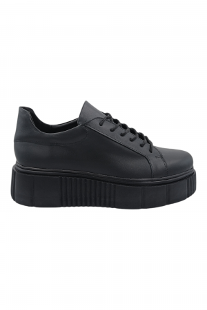 Pantofi damă fara toc, piele naturală box cu sireturi talpă înaltă, negru, Sandali [1]