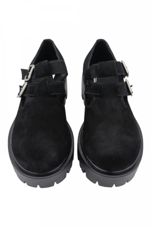 Pantofi damă fara toc, piele naturală velur, talpă cu crampoane, catarame, negru, Sandali [3]