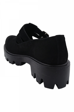 Pantofi damă fara toc, piele naturală velur, talpă cu crampoane, catarame, negru, Sandali [2]