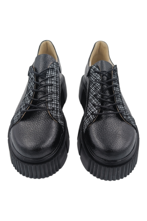 Pantofi damă fara toc, piele naturală bizon, carouri, negru, 37 [3]