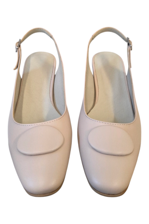 Pantofi damă, piele naturală box, toc mic, vârf pătrat, ornament rotund, bej-roz [3]
