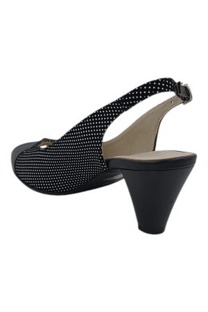 Sandale damă eleganți, piele naturală cu imprimeu buline albe, negru, 39 [2]