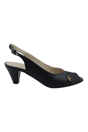 LICHIDARE STOC - Sandale damă eleganți, piele naturală cu imprimeu buline albe, negru, 39