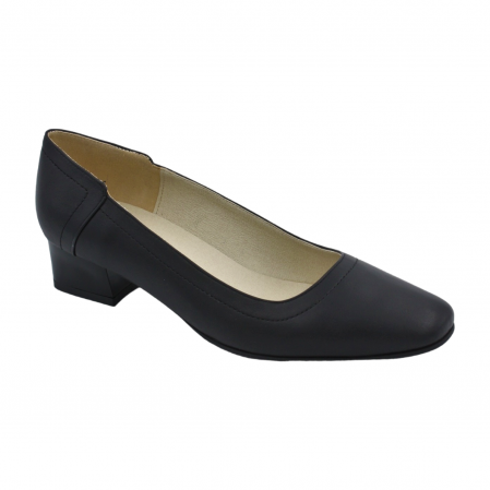 Pantofi cu toc gros 4 cm - Pantofi damă, piele naturală, negru, toc mic, gros, SANDALI