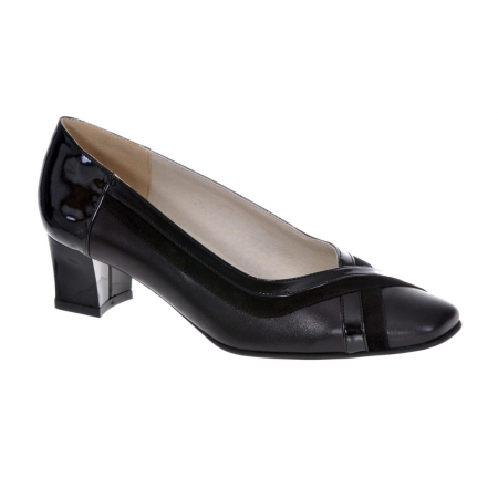 Pantofi cu toc gros 4 cm - Pantofi dama eleganti, piele naturala, toc mic si gros, negru, Sandali