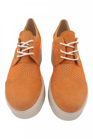 Pantofi damă casual, plasă, piele naturală velur, talpă bej striații, oranj [3]