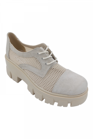Pantofi damă, plasă, piele naturală velur, talpă cu crampoane, bej - Sandali