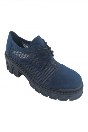 Pantofi damă, plasă, piele naturală velur, talpă cu crampoane, bleumarin, Sandali