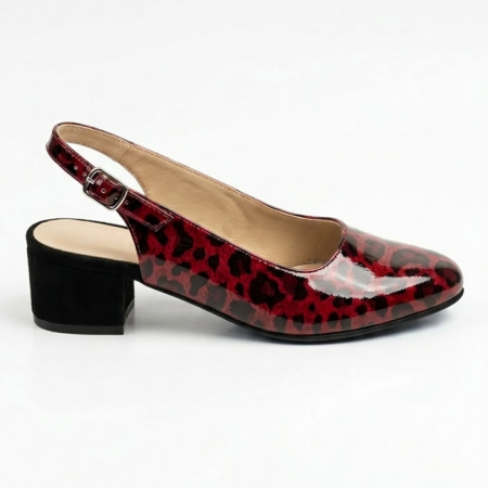 Primavara - Pantofi slingback damă piele – Leopard Roșu Lacuit