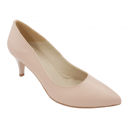 Pantofi cu toc subțire - Pantofi damă, stiletto, piele naturală box, toc cui, bej-roz, SANDALI