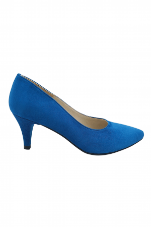 Pantofi cu toc subțire - Pantofi damă, stiletto, piele naturală velur, toc cui, albastru, SANDALI