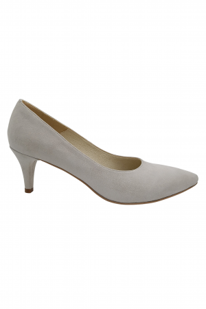 Pantofi cu toc subțire - Pantofi damă, stiletto, piele naturală velur, toc cui, gri-bej, SANDALI