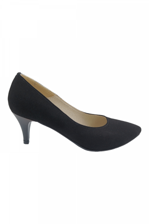 Pantofi cu toc subțire - Pantofi damă, stiletto, piele naturală velur, toc cui, negru, SANDALI