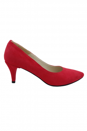 Pantofi cu toc subțire - Pantofi damă, stiletto, piele naturală velur, toc cui, roșu, SANDALI