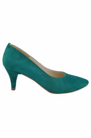 Pantofi cu toc subțire - Pantofi damă, stiletto, piele naturală velur, toc cui, verde, SANDALI