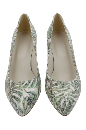Pantofi damă Sandali verzi cu imprimeu exotic frunze, vârf migdalat, toc 5 cm [3]