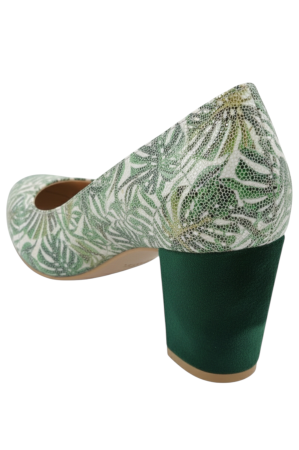 Pantofi damă verzi din piele naturală cu imprimeu frunze exotice, toc masiv 6 cm [2]
