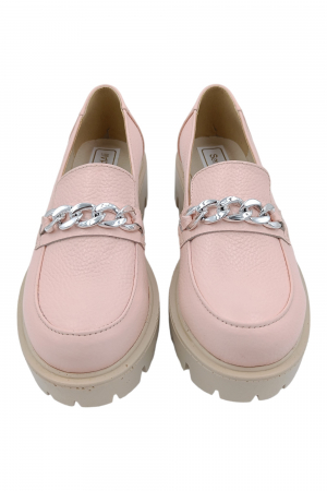 Pantofi mocasini damă, piele naturală bizon, ornament lanț, bej-roz. SANDALI [3]