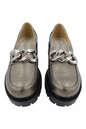 Pantofi mocasini damă, piele naturală bizon, ornament lanț, bronz. SANDALI [3]