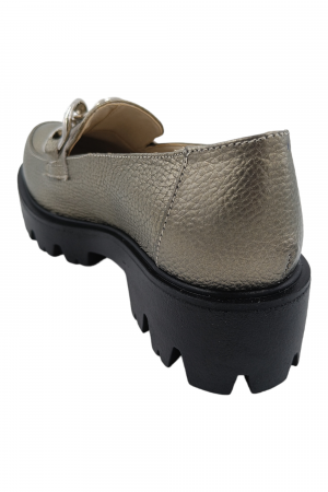 Pantofi mocasini damă, piele naturală bizon, ornament lanț, bronz. SANDALI [2]