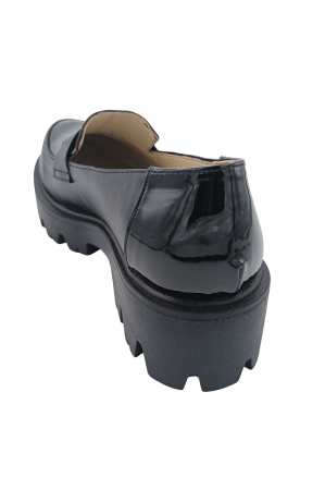 Pantofi mocasini damă, piele naturală box și lac, talpă ușoară, negru, SANDALI [2]