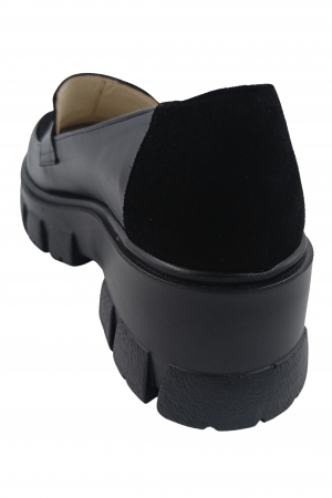 Pantofi mocasini damă, piele naturală box, piele velur, talpă ușoară cu crampoane, negru, SANDALI [2]