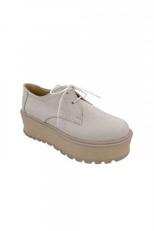 Pantofi cu talpa inalta - Pantofi oxford damă, piele naturală bizon, talpă înaltă bej ,bej, Sandali