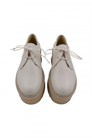Pantofi oxford damă, piele naturală bizon, talpă înaltă bej ,bej, Sandali [2]