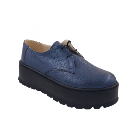 Pantofi cu talpa inalta - Pantofi oxford damă, piele naturală bizon, talpă înaltă, bleumarin, Sandali