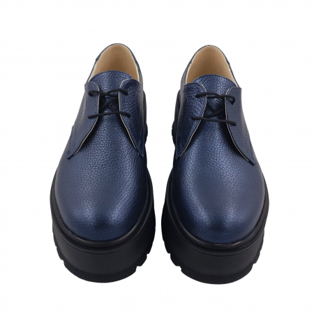 Pantofi oxford damă, piele naturală bizon, talpă înaltă, bleumarin, Sandali [2]