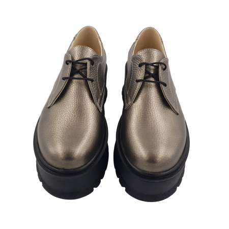 Pantofi oxford damă, piele naturală bizon, talpă înaltă, bronz, Sandali [2]