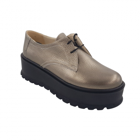Pantofi cu talpa inalta - Pantofi oxford damă, piele naturală bizon, talpă înaltă, bronz, Sandali