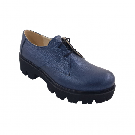 Pantofi oxford damă, piele naturală bizon, talpă ușoară, crampoane mari, bleumarin, Sandali