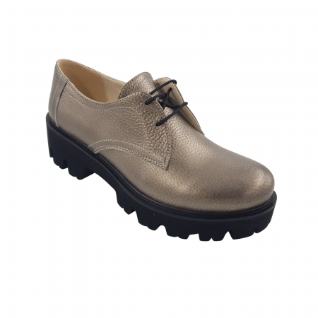 Pantofi fara toc - Pantofi oxford damă, piele naturală bizon, talpă ușoară, crampoane mari, bronz, Sandali