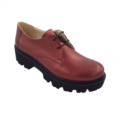 Pantofi fara toc - Pantofi oxford damă, piele naturală bizon, talpă ușoară, crampoane mari, grena, Sandali