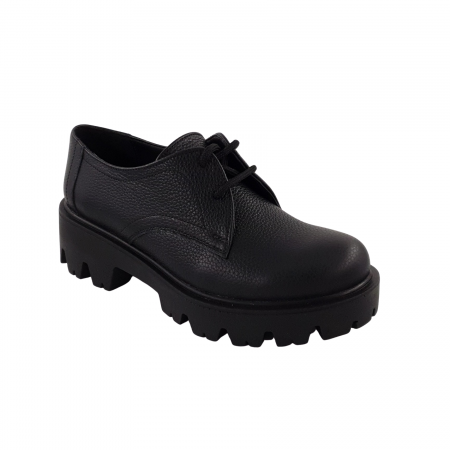 LICHIDARE STOC - Pantofi oxford damă, piele bizon, talpă ușoară, negru, 36; 38