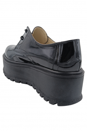 Pantofi oxford damă, piele naturală lăcuită, talpă ușoară înaltă, negru, SANDALI [2]