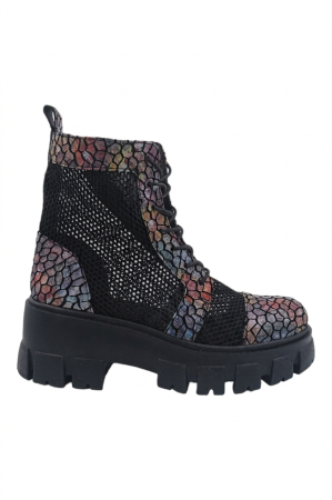Ghete damă din piele naturală cu imprimeu mozaic și plasă neagră – mărimea 36