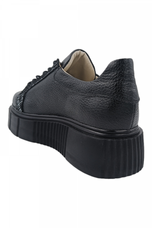 Pantofi damă fara toc, piele naturală bizon, talpă înaltă, carouri, negru, Sandali [2]
