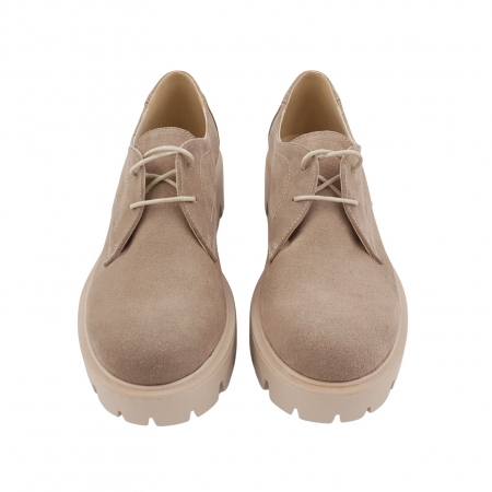 Pantofi oxford damă, piele naturală velur, talpă ușoară, crampoane mari, bej, Sandali [2]