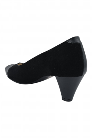 Pantofi sanda damă eleganți, piele naturală și piele întoarsă, vârf decupat, toc conic, negru [2]