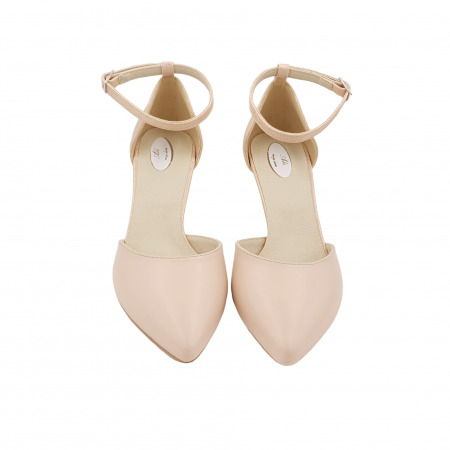 Pantofi sanda dama eleganti, piele naturala, toc cui, imbracat, bej cu linii aurii, Sandali [2]
