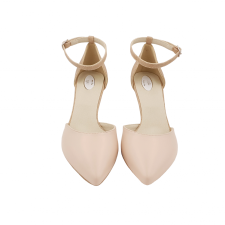 Pantofi sanda dama eleganti, piele naturala, toc cui, imbracat, bej cu puncte, Sandali [2]
