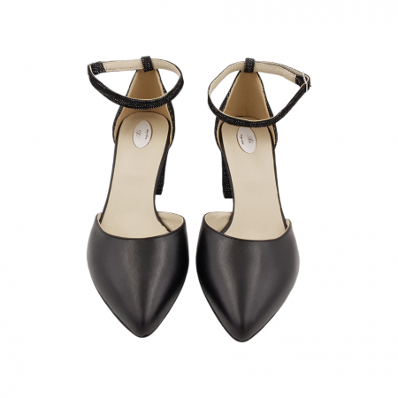 Pantofi sanda dama eleganti, piele naturala, toc gros, imbracat, negru cu imprimeu maro-alb, Sandali [2]
