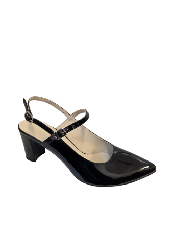 Pantofi sanda dama eleganti, piele naturala, toc gros, imbracat, negru lacuit, Sandali [1]