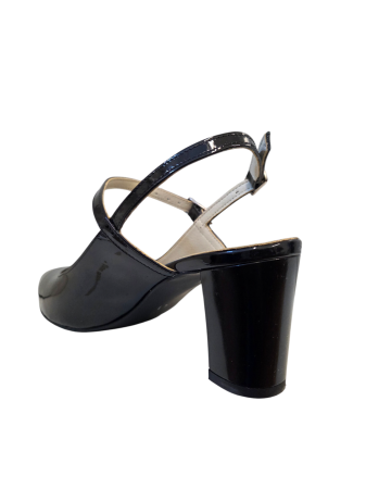 Pantofi sanda dama eleganti, piele naturala, toc gros, imbracat, negru lacuit, Sandali [2]