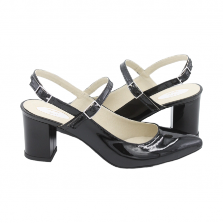 Pantofi sanda dama eleganti, piele naturala, toc gros, imbracat, negru lacuit, Sandali [3]